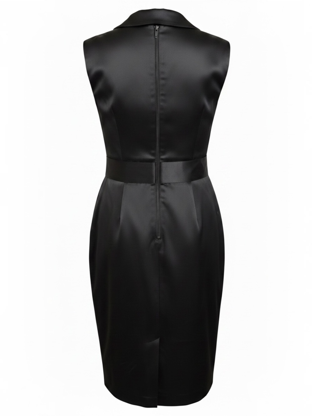 NWOT Adrianna Papell Black Satin Rhinestone Belt Sheath Dress Size 8 - Picture 5 of 14